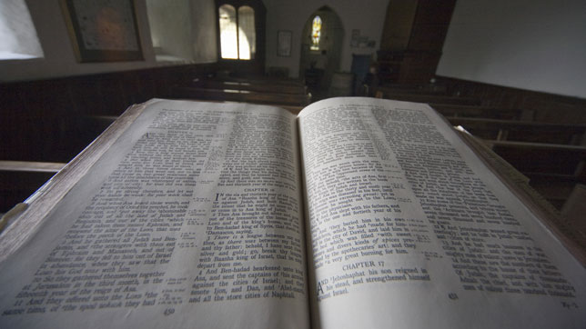Old bible in church, North Yorkshire, England, Europe
