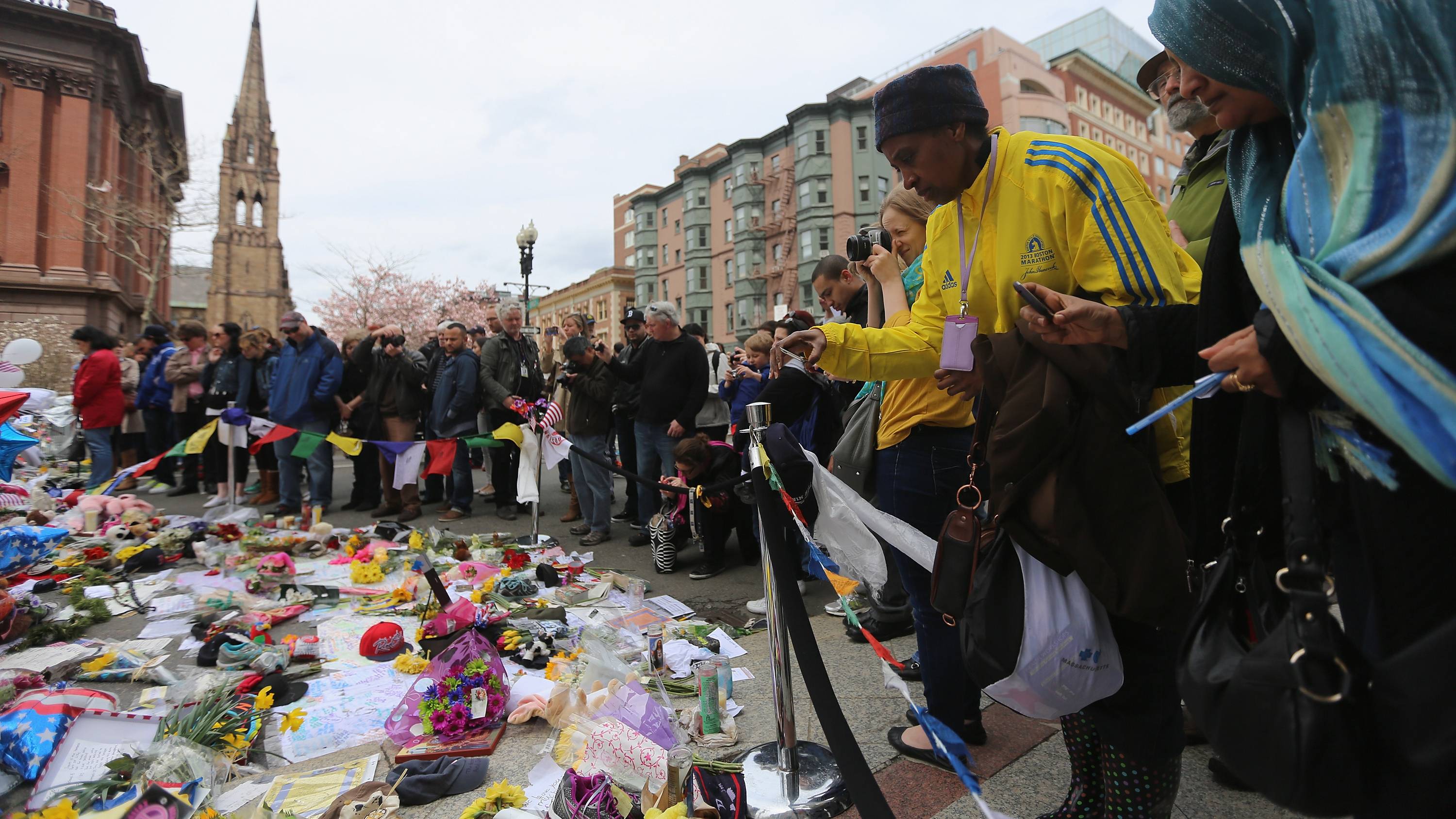 A memorial for the victims of the Boston Marathon bombing