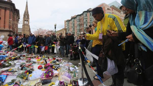 A memorial for the victims of the Boston Marathon bombing