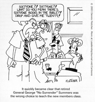 It quickly became clear that retired General George "No surrender" Summers was the wrong choice to teach new members class.