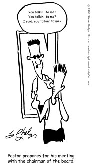 Pastor prepares for his meeting with the chairman of the board.