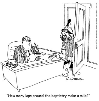 How many laps around the baptistry make a mile?