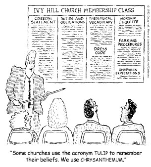 Some churches use the acronym TULIP to remember their beliefs. We use CHRYSANTHEMUM.