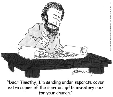 Dear Timothy, I'm sending under separate cover extra copies of the spiritual gifts inventory quiz for your church.