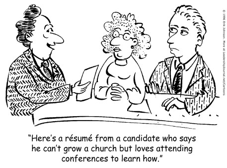 Here's a resume from a candidate who says he can't grow a church but loves attending conferences to learn how.