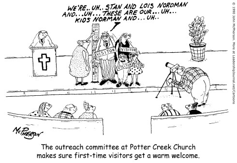 The outreach committee at Potter Creek Church makes sure first-time visitors get a warm welcome.