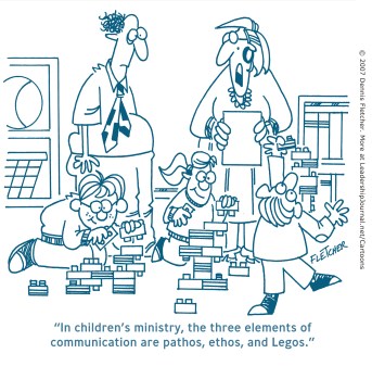 In children's ministry, the three elements of communication are pathos, ethos, and Legos