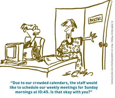 Due to our crowded calendars, the staff would like to schedule our weekly meetings for Sunday mornings at 10:45. Is that okay with you?