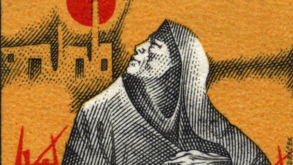 Detail of a postage stamp commemorating the 1942 massacre of Ležáky by Nazi troops.