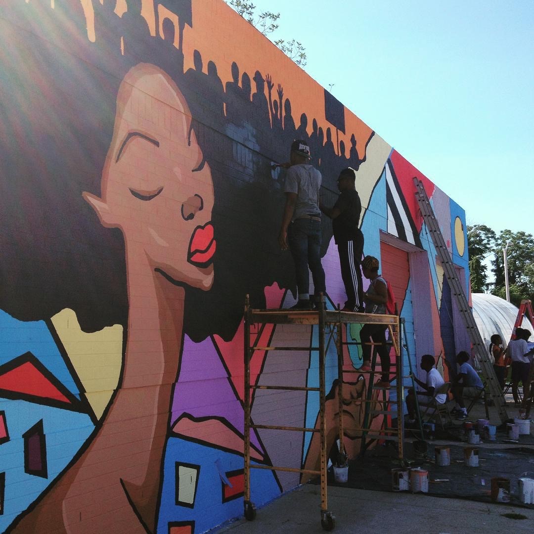 "Thoughts In My Head" by master artist Megan Lewis in collaboration with nine youth artist apprentices in Baltimore, Maryland.