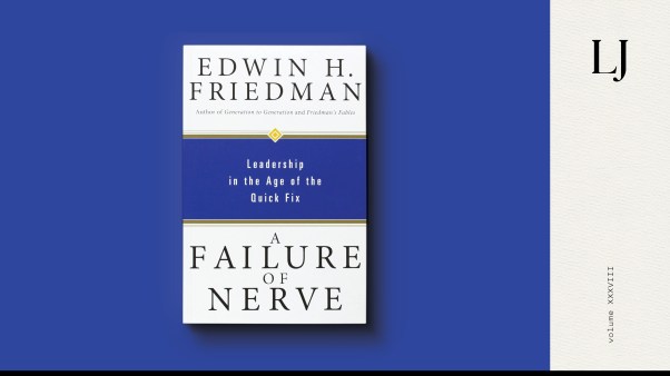 Book cover of A Failure of Nerve on a blue background