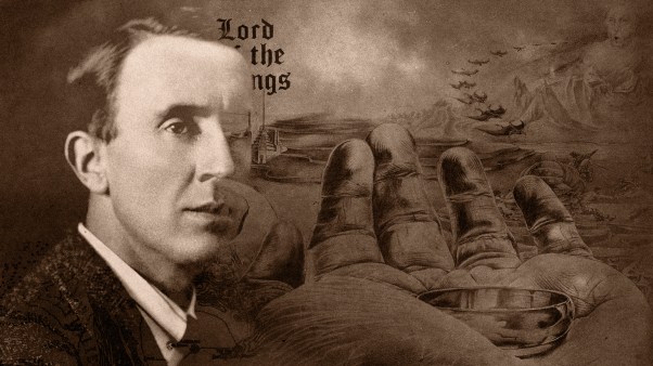 Tolkien and an illustration from one of his books.
