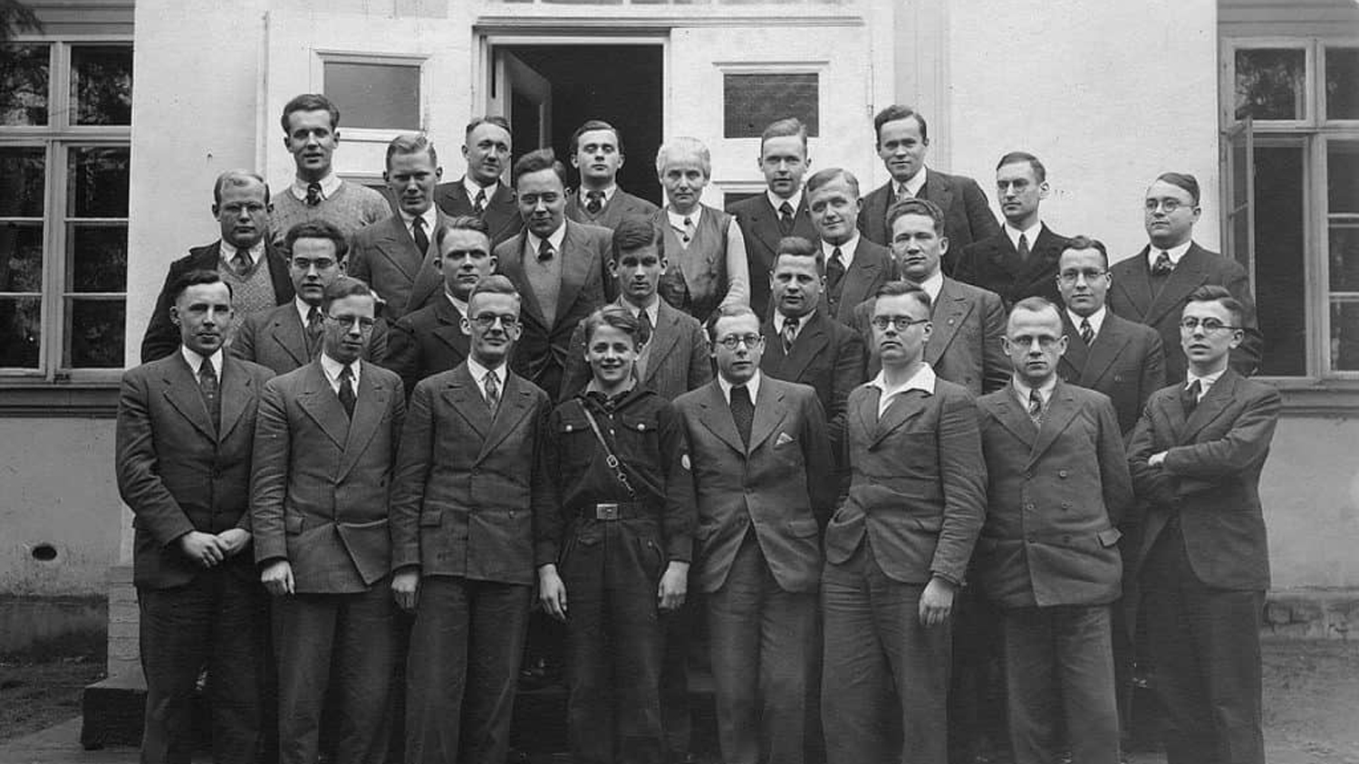 A meeting of pastors of the Confessing Church movement. Bonhoeffer can be seen on the far left.