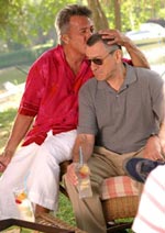 Jack Byrnes (De Niro) doesn't look to thrilled with Bernie's (Hoffman) show of affection