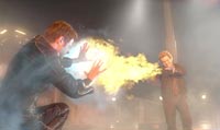 Iceman (Shawn Ashmore) radiates intense cold to ward off Pyro's (Aaron Stanford) fiery attack