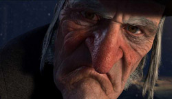 Jim Carrey provides the voice of Ebenezer Scrooge