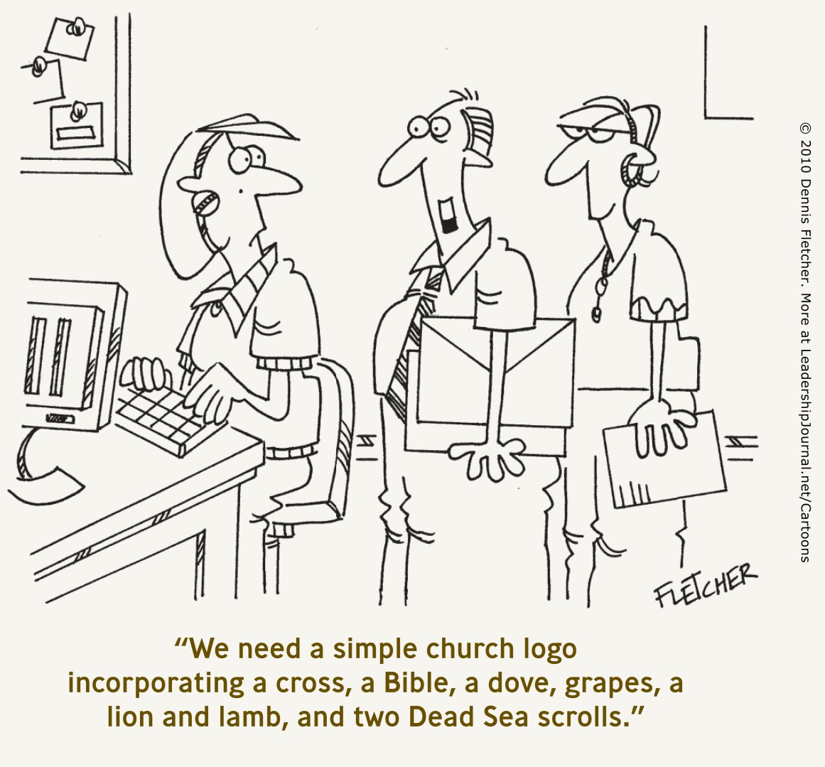 We need a simple logo incorporating a cross, a Bible, a dove, grapes, a lion and a lamb, and two Dead Sea scrolls.