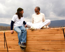 Shadyac with Morgan Freeman on the set of 'Evan Almighty'