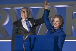 Denis (Jim Broadbent) and Margaret celebrate her victory