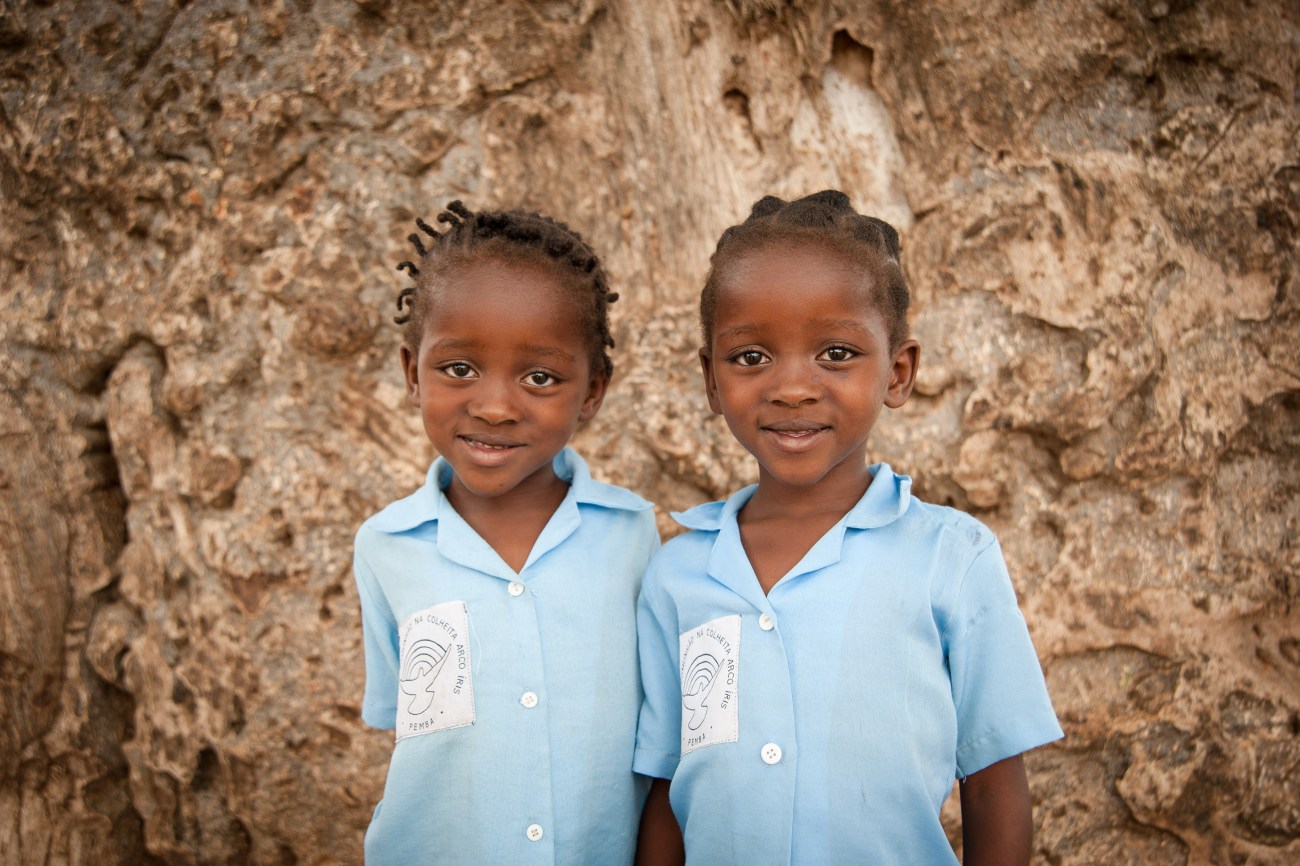 Twin girls attending school at the Pemba base. Approximately 2,500 children, study at the school here.
