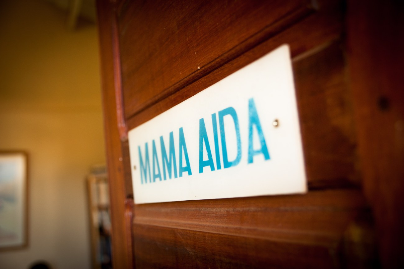 Heidi Baker's office door on the Pemba base. She is called 'Mama Aida' by the children.