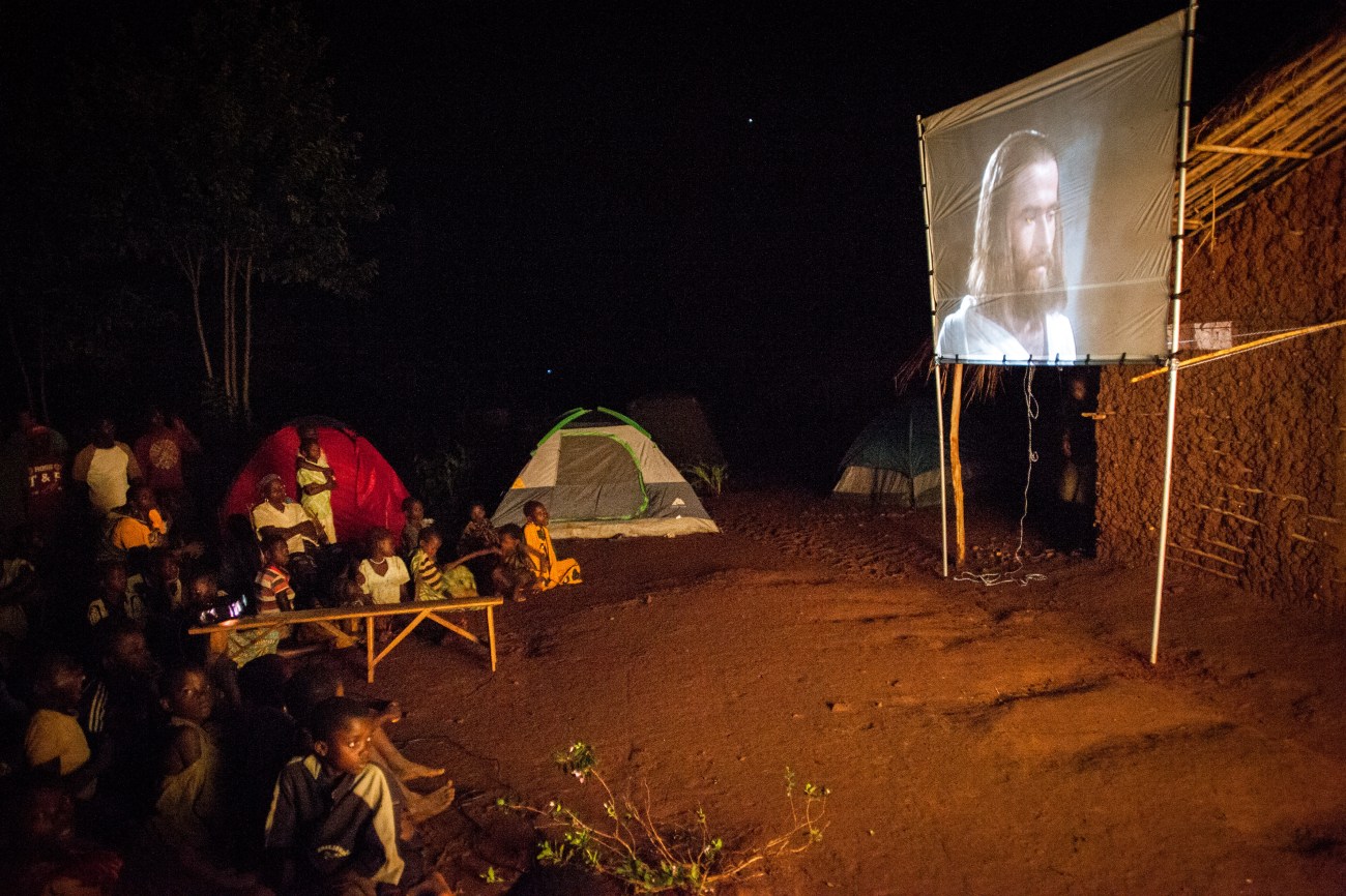 The Jesus film is shown during outreach to the Mozambican bush.