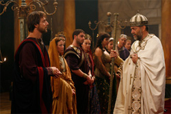Augustine (left, played by Alessandro Preziosi) meets Ambrose of Milan (Andrea Giordana)