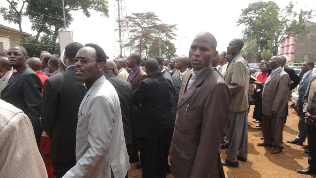 Kenyan pastors protest outside governor's office in Nyeri.