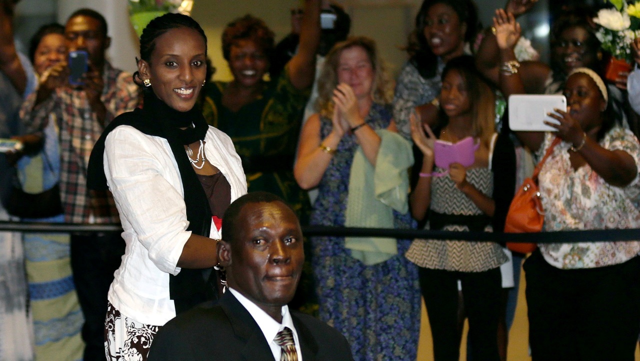 Meriam Ibrahim arrives at the Manchester-Boston Regional Airport.