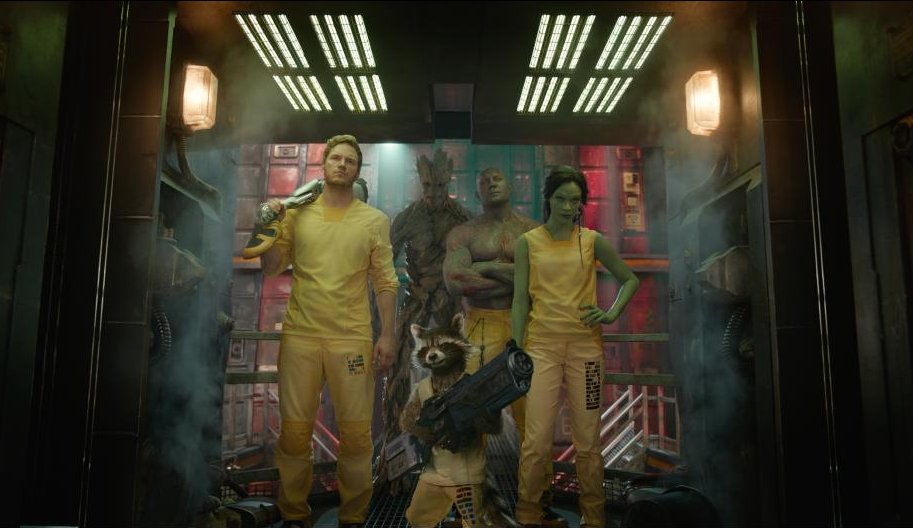 Chris Pratt, Zoe Saldana, and Dave Bautista in 'Guardians of the Galaxy'