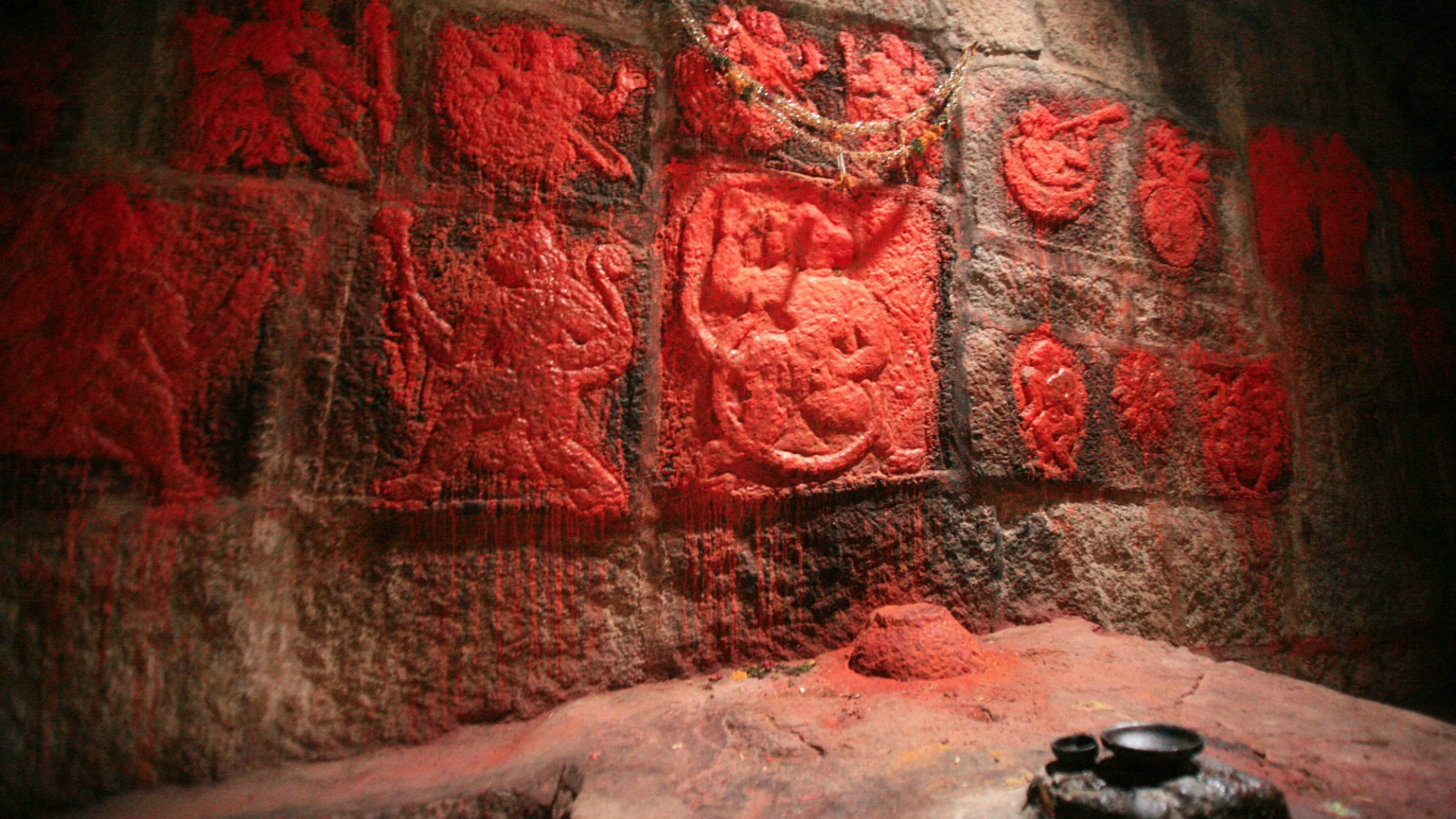 Carving of Hindu deities.