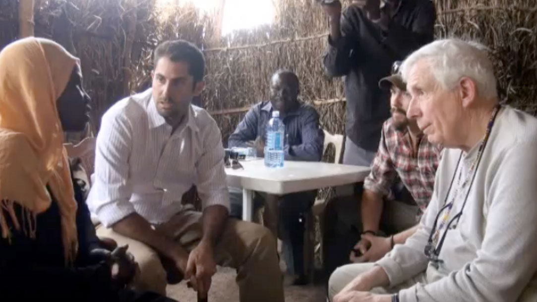 Rep. Frank Wolf with citizen journalist Ryan Boyette, interviewing a Nuban woman refugee in the Yida camp, Unity State, South Sudan.
