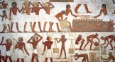 Men at work, detail from the frescoes in the Tomb of Rekhmire, thought to depict Egyptians with Nubians and Semitic slaves.