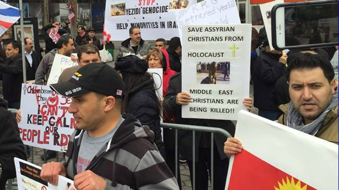 In New York, Iraqi Christians and Yazidis stage a protest against ISIL's slaughter of innocent civilians.