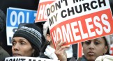 Church members rally against ban on worship in public schools.
