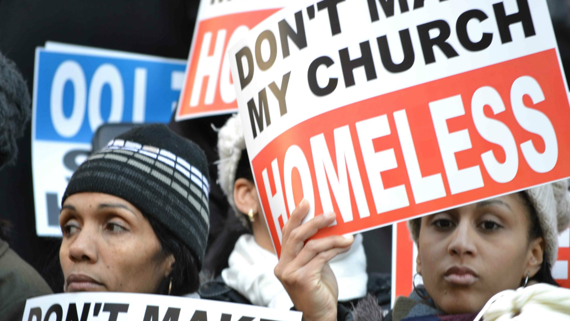 Church members rally against ban on worship in public schools.