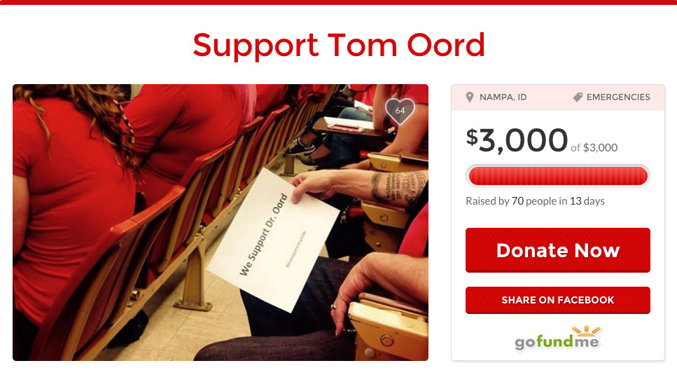 A crowd-sourced funding campaign for fired college professor Tom Oord
