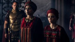 Joanna and Tabitha stand before Pilate, with Cornelius in the background, in 'A.D. The Bible Continues'