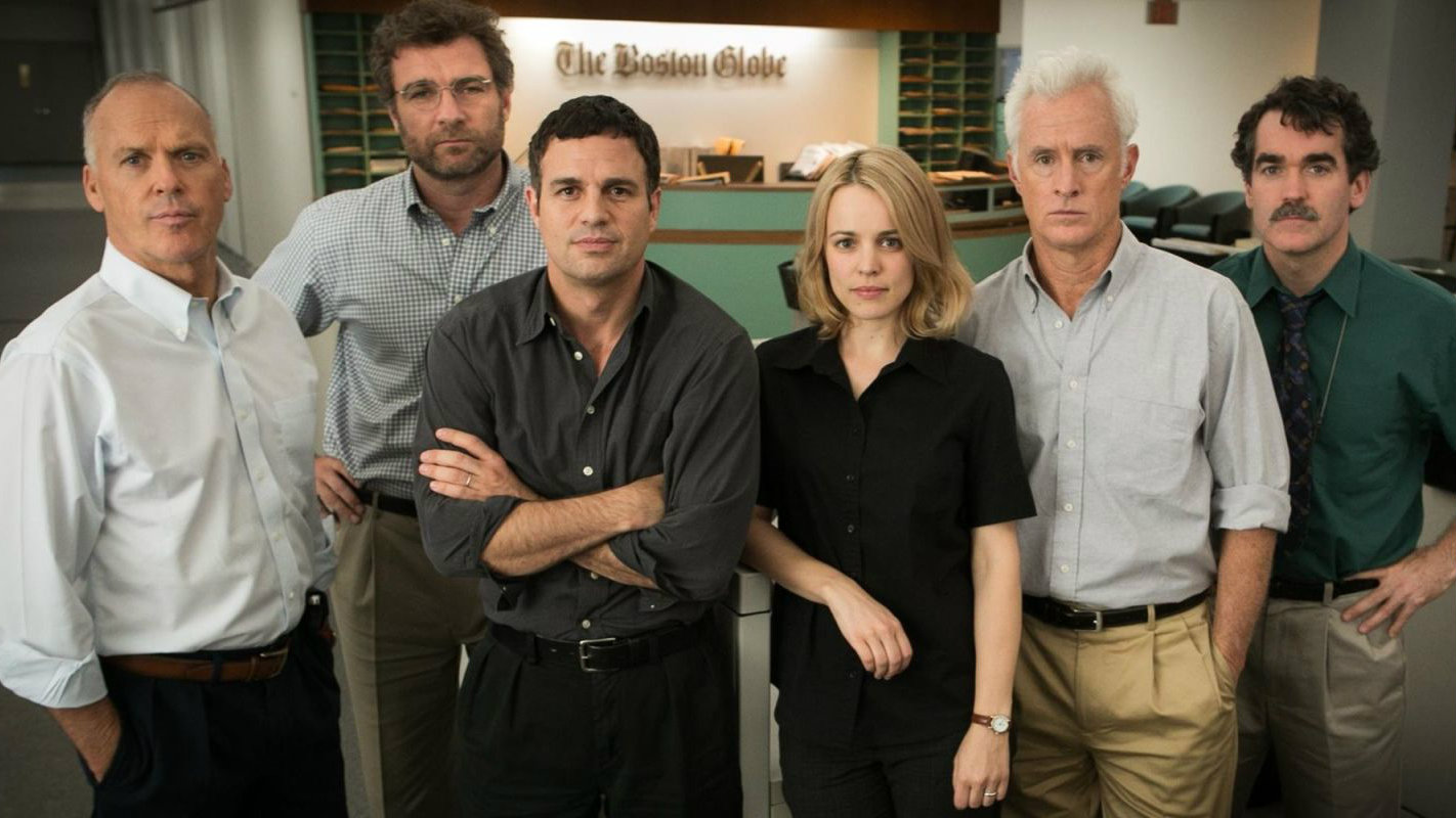Michael Keaton, Liev Schreiber, Mark Ruffalo, Rachel McAdams, John Slattery, and Brian d'Arcy James in 'Spotlight'
