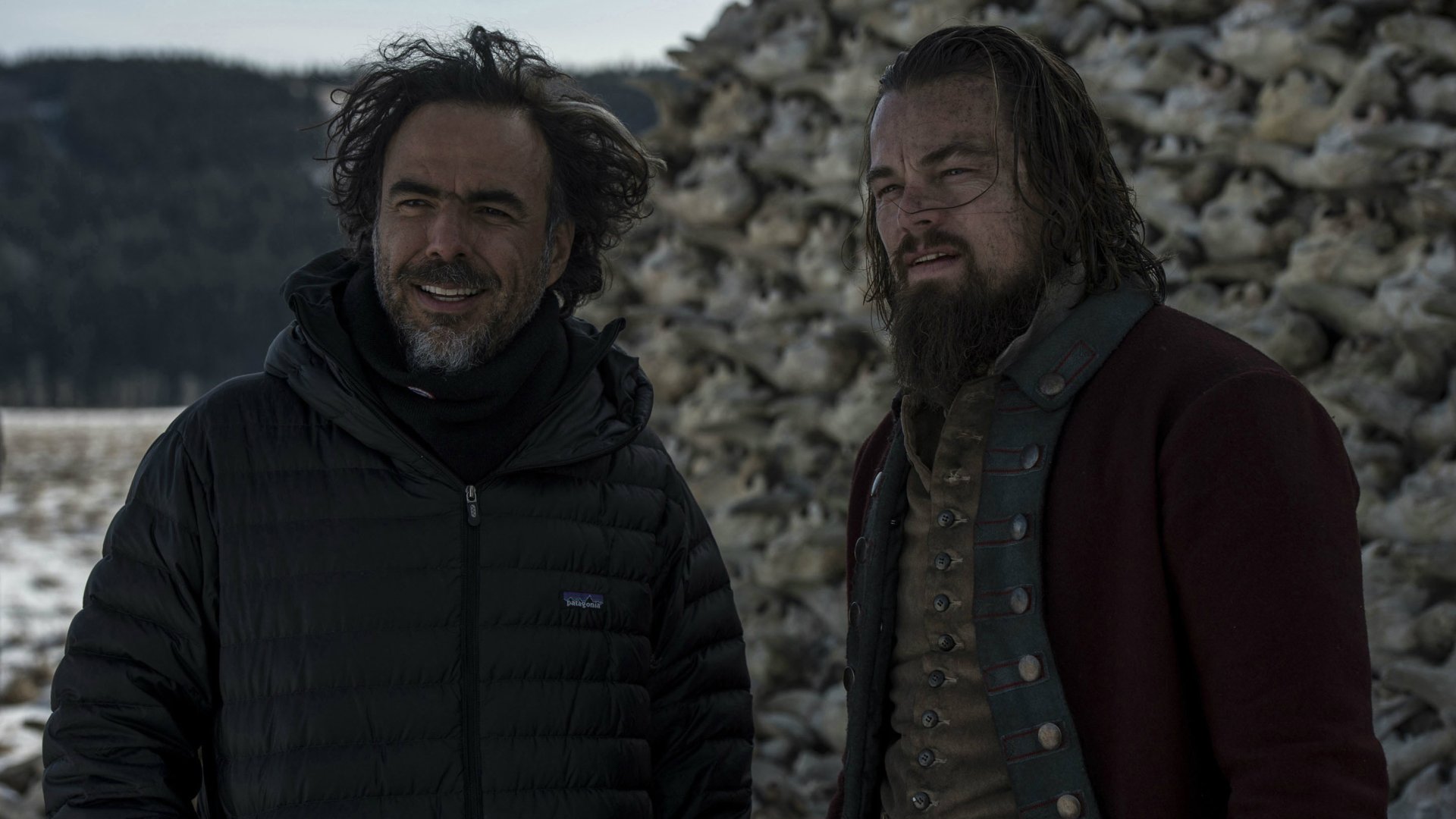 Director Alejandro G. Iñárritu and Leonardo DiCaprio on location for 'THE REVENANT'