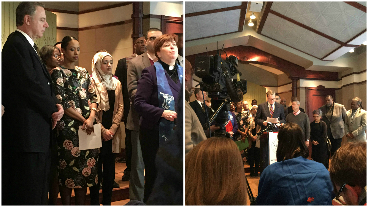 Larycia Hawkins (left) and Philip Ryken (right) at Chicago Temple press conference.
