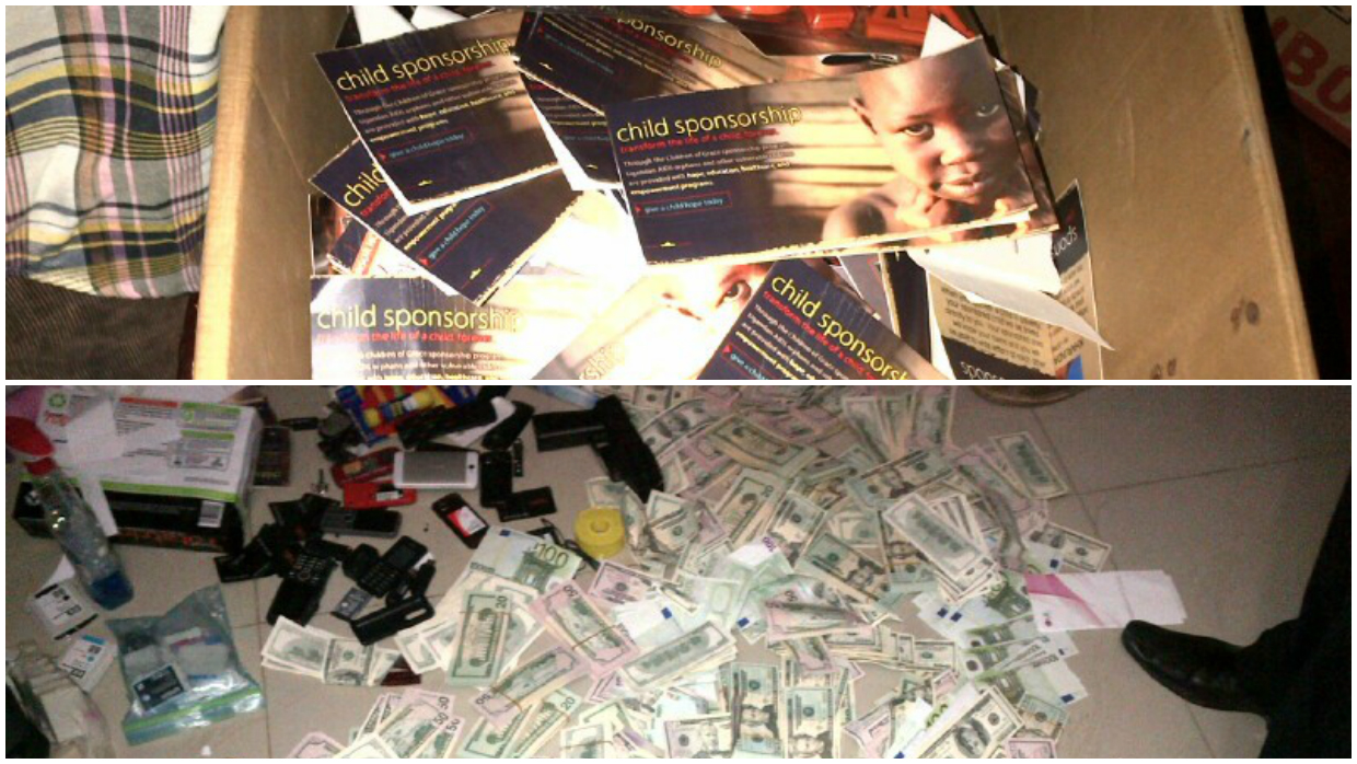 Agents said they found child sponsorship pamphlets and counterfeit currency in Gustafson's home in Uganda.