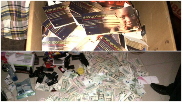 Agents said they found child sponsorship pamphlets and counterfeit currency in Gustafson's home in Uganda.