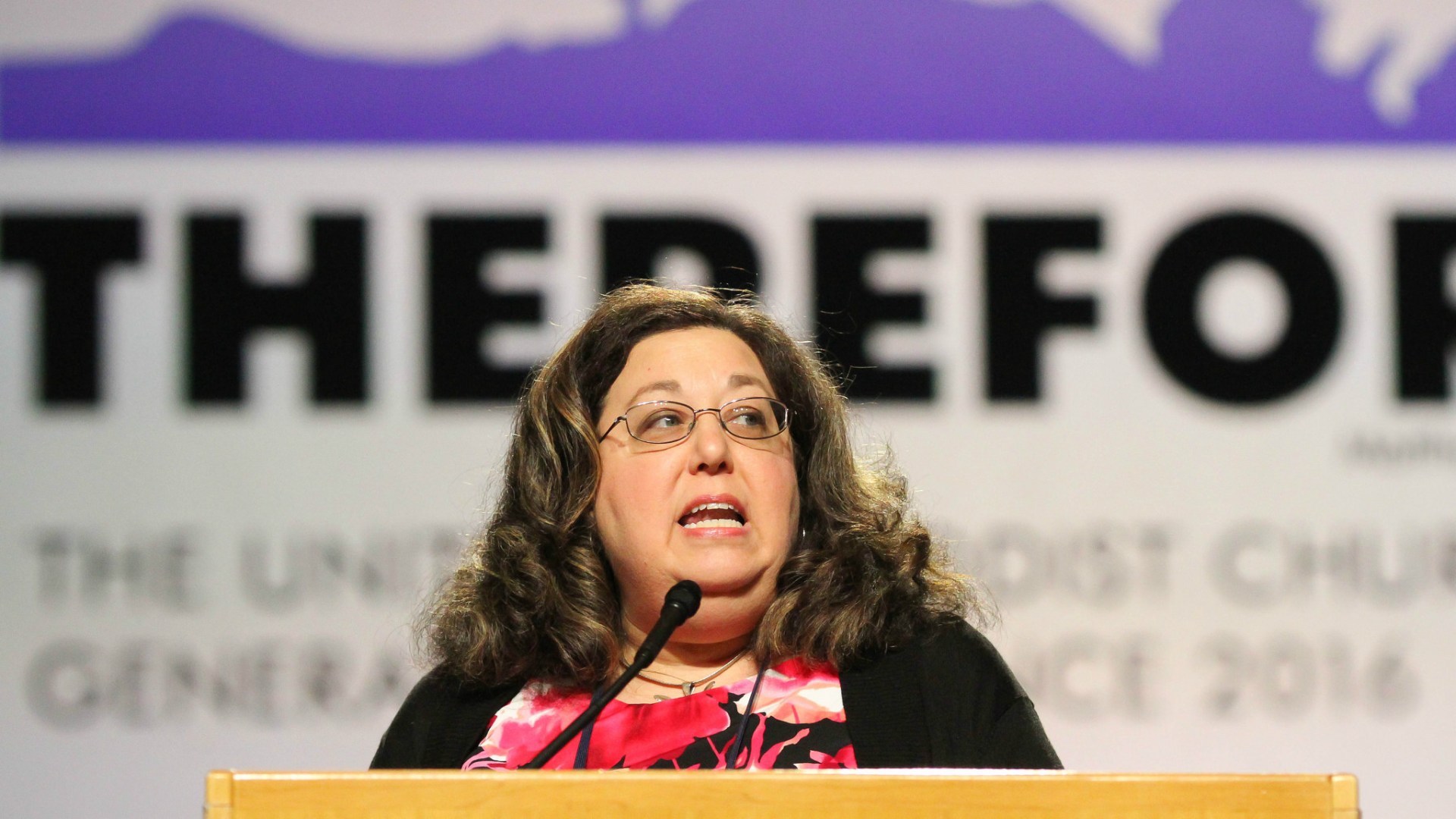 Beth Ann Cook, of the Indiana Conference, introduces a petition regarding The United Methodist Church's association with the Religious Coalition for Reproductive Choice.