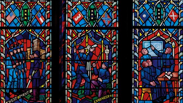 Confederate flag in church stained glass window