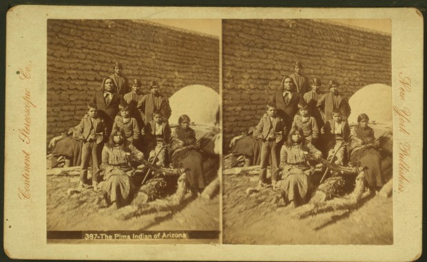 The New York Public Library’s copy of this 1880 stereograph is simply titled “The Pima Indian of Arizona.” Elsewhere, it is described as “Pima & Papago children taken to Hampton Institute by Rev. Sheldon Jackson, 1881.” Jackson was one of western America’s most active missionaries, reportedly planting a church a day. But he was also a firm advocate of assimilation and sent many Native American children to the Virginia school that had been founded after the Civil War to educate freed blacks.