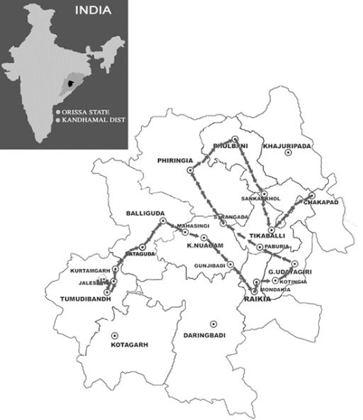 The route for Laxmanananda Saraswati's body
