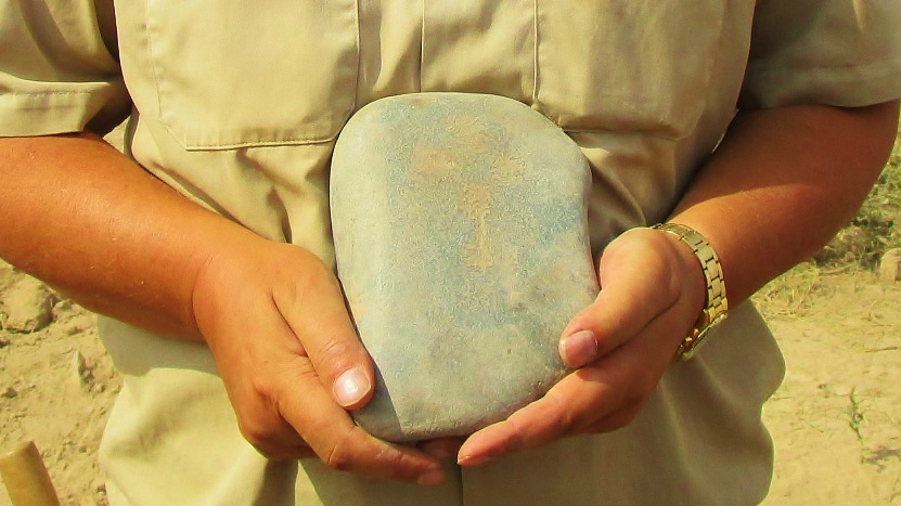 An ancient Christian gravestone found in Kazakhstan.