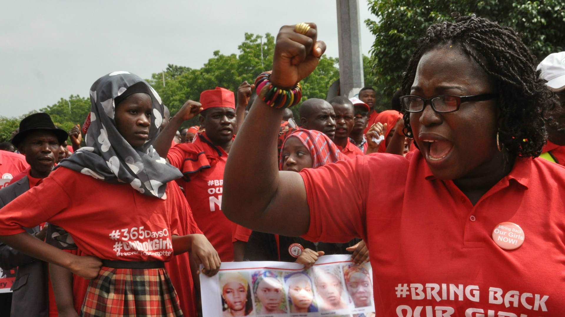 "Bring Back Our Girls" supporters marched in front of the president's residence in Abuja last year.