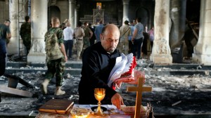 Preparation for Qaraqosh's first Sunday mass since the Iraqi Christian town was recaptured from ISIS (October 30, 2016).